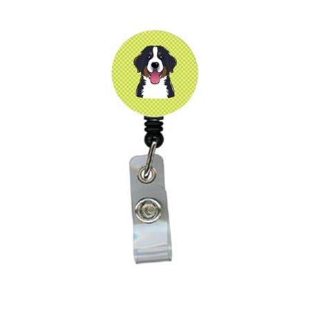 CAROLINES TREASURES Checkerboard Lime Green Bernese Mountain Dog Retractable Badge Reel BB1299BR
